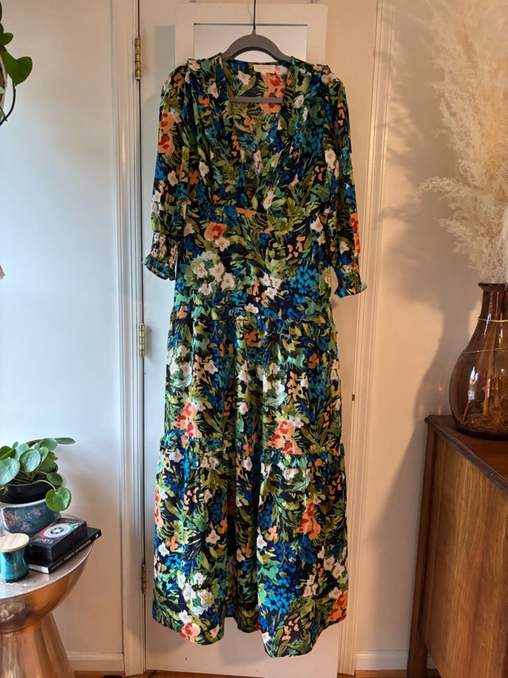MELLODAY Floral Tiered Maxi Dress in Green and Blue